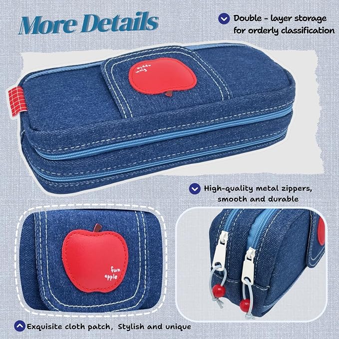 Haumei Canvas Pencil Case Large Capacity, Big Denim Pen Pouch - Image 4
