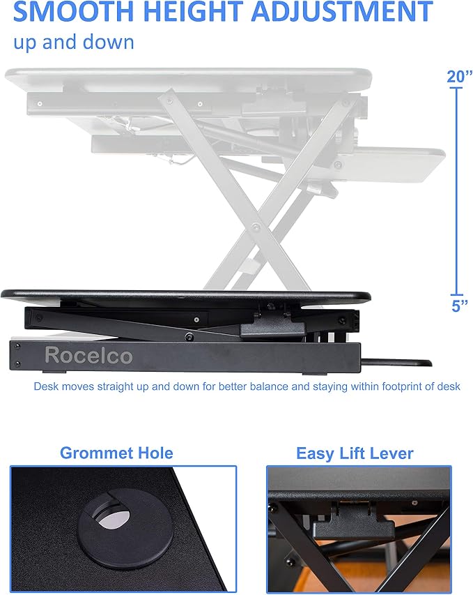 Rocelco 38" Large Height Adjustable Standing Desk Converter - Image 2