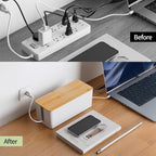YECAYE 2 Pack Cable Management Box, Wooden Lid & Plastic Body, Medium and Small - Image 2