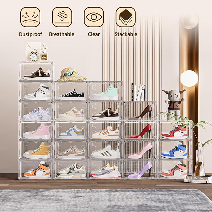 TOFWOF 6 Pack XX Large Shoe Organizer, Heavy-Duty Hard Thicken Plastic Clear - Image 2