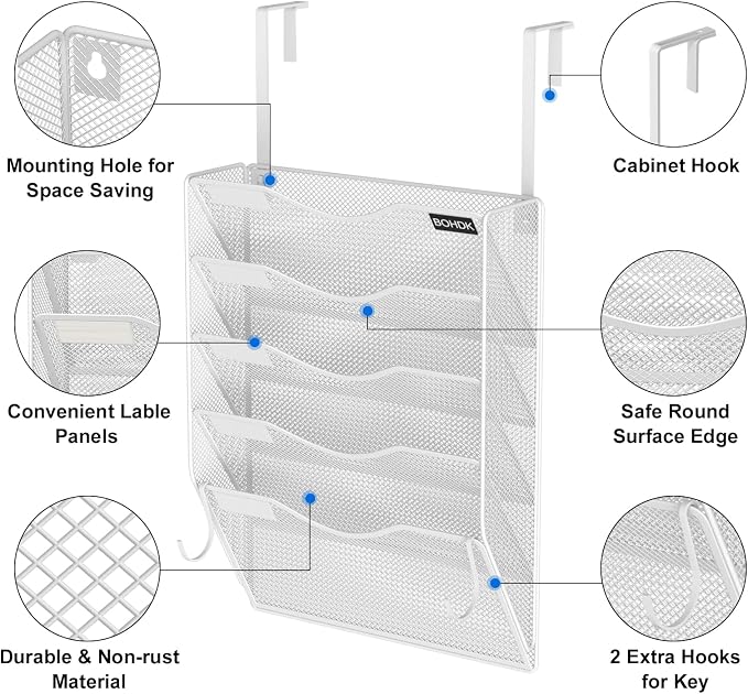 Wall File Organizer, 5 Tire Hanging File Folder Organizer, Vertical Mesh Metal - Image 5