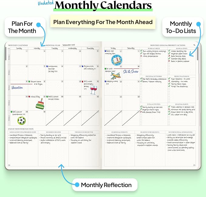 Purpose Planner Notebook B5 7.5”x9.8” Undated 2026 Daily Weekly and Monthly - Image 3