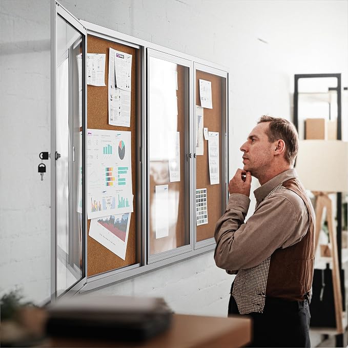 72"x36" Lockable Enclosed Bulletin Board, Outdoor Cork Weather-Resistant - Image 2