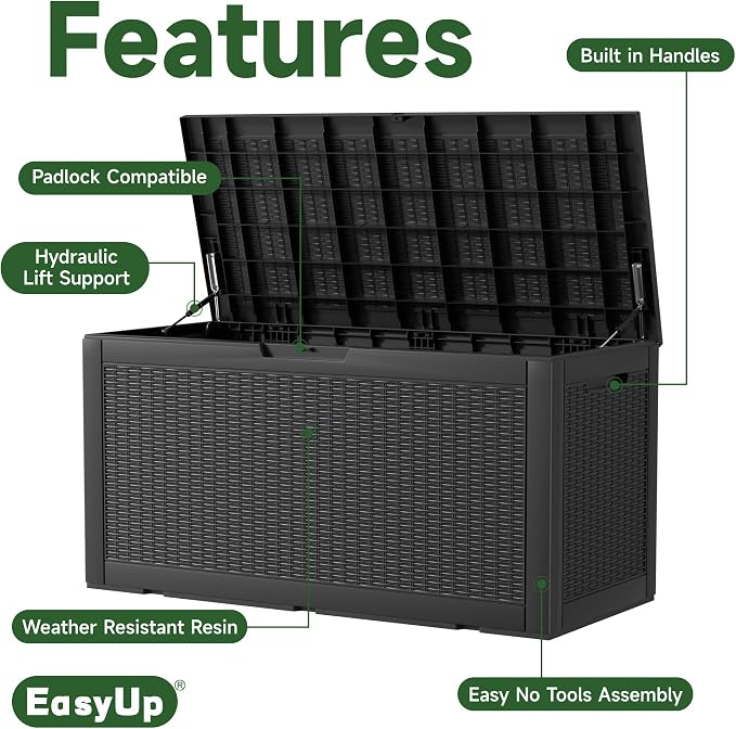 EasyUp 120 Gallon Deck Boxes Waterproof, Outdoor Large Storage Boxes - Image 5