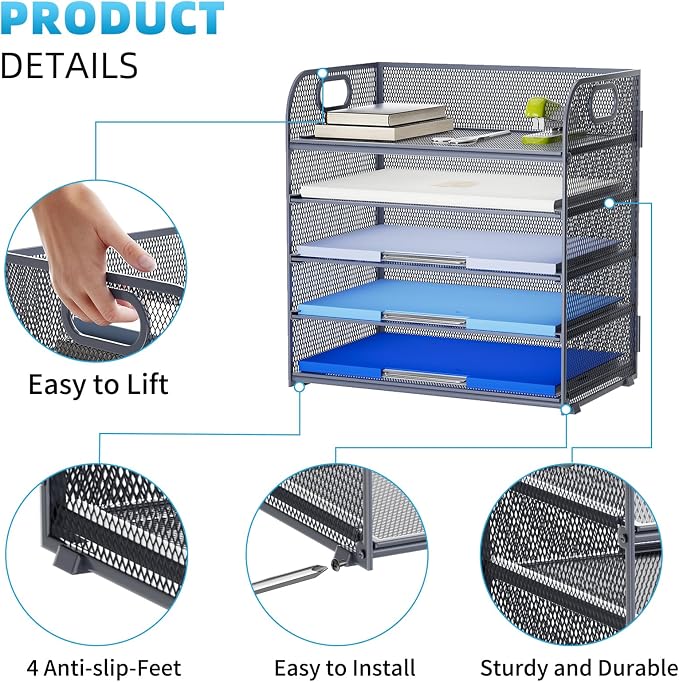 Marbrasse Paper Organizer Letter Tray, 5 Tier Mesh File Organizer - Image 5
