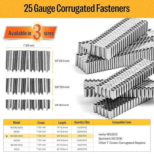 meite Corrugated Fasteners MC138 25 Gauge 1-Inch Crown 3/8-Inch Length Staples - Image 2