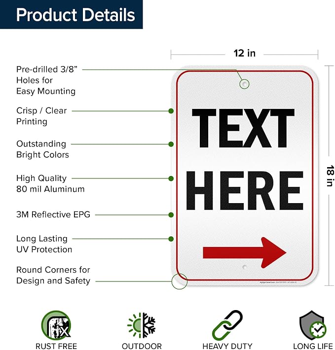 Custom Arrow, Custom Directional Sign, Right Arrow, 12x18 Inches, 3M EGP - Image 6