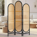 Asnefeli Room Divider 3 Panel, Hand-Woven Rattan Room Divider by AsNefeli