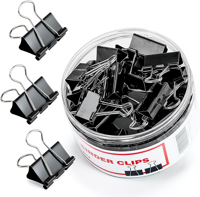 Binder Clips, Kalerr Black Binder Clip Medium, 1.25 Inches Office Clip by Kalerr