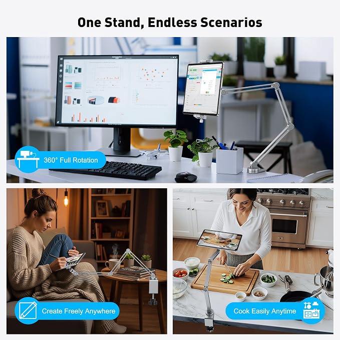 AboveTEK 2-in-1 iPad Stand for Desk, Aluminum iPad Holder Arm - Image 7