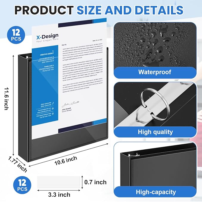 Henoyso 12 Pcs 3 Ring 1.5 Inch Binders Fits 8.5 x 11 Inch Letter Size Paper - Image 2