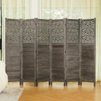 Svimi Folding Room Divider, 66.9 Inch 6 Panels Wood Carved Privacy Screens - Image 7