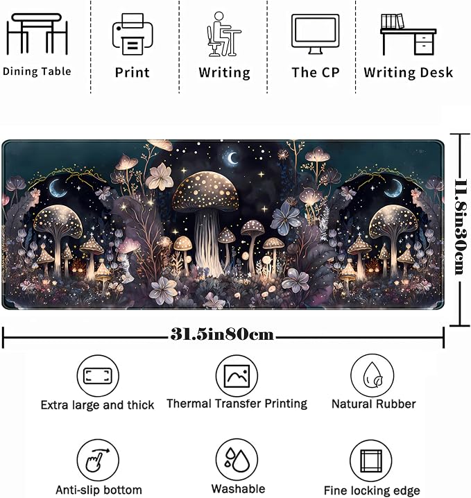 Teng DA Qing Cute Dark Mushroom Moon Night Mouse Pad XL Extended Gaming Mat - Image 2