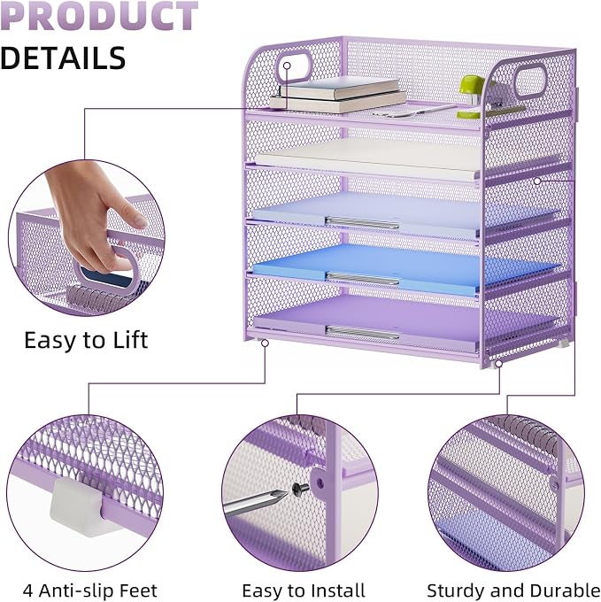 Marbrasse Paper Organizer Letter Tray, 5 Tier Mesh File Organizer - Image 5