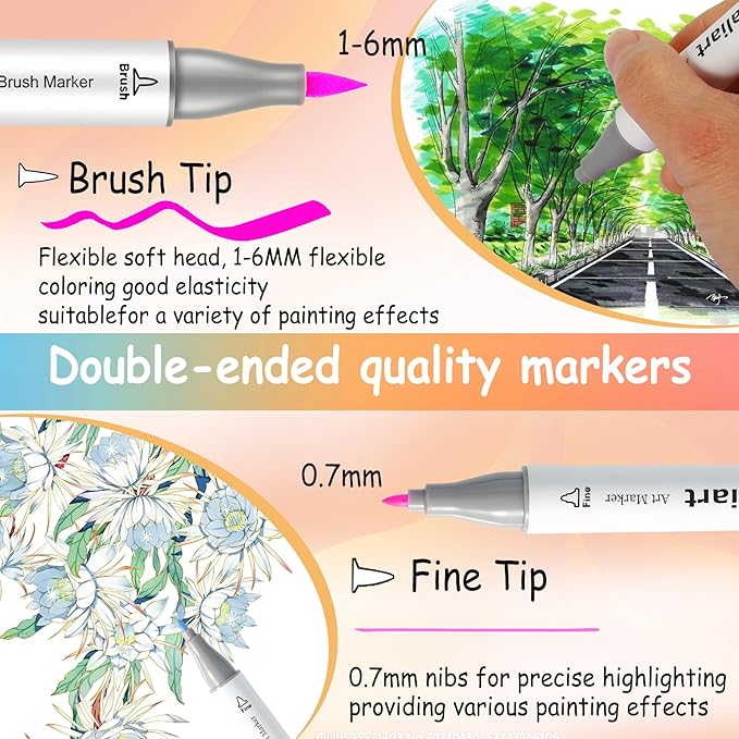 Caliart Alcohol Markers Brush Tip, 51 Colors Dual Tip Artists Coloring Markers - Image 3