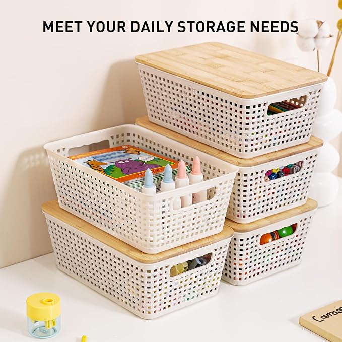 Anywish Storage Bins with Lids 10 Packs, Plastic Storage Bins with Bamboo Lids - Image 3
