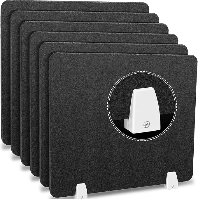 6 Pcs Desk Divider Privacy Panel 20 x 24 Clamp-on Acoustic Freestanding Desktop by Henoyso