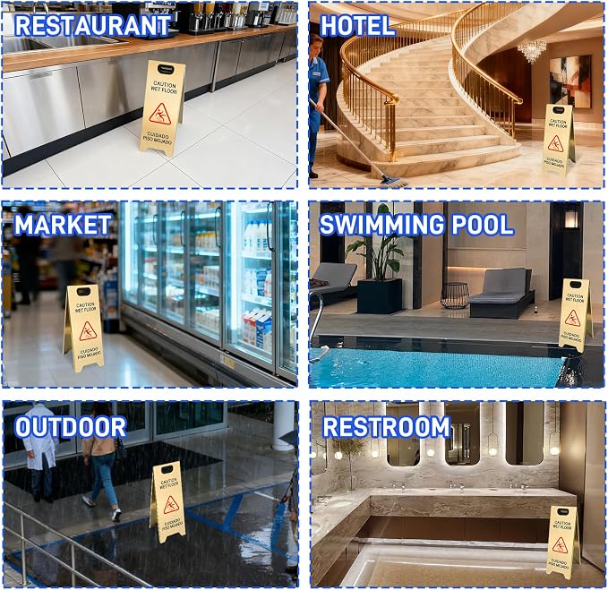 Kerty 4 Pack Stainless Steel Wet Floor Sign, 24 Inch Caution Wet Floor Sign - Image 2