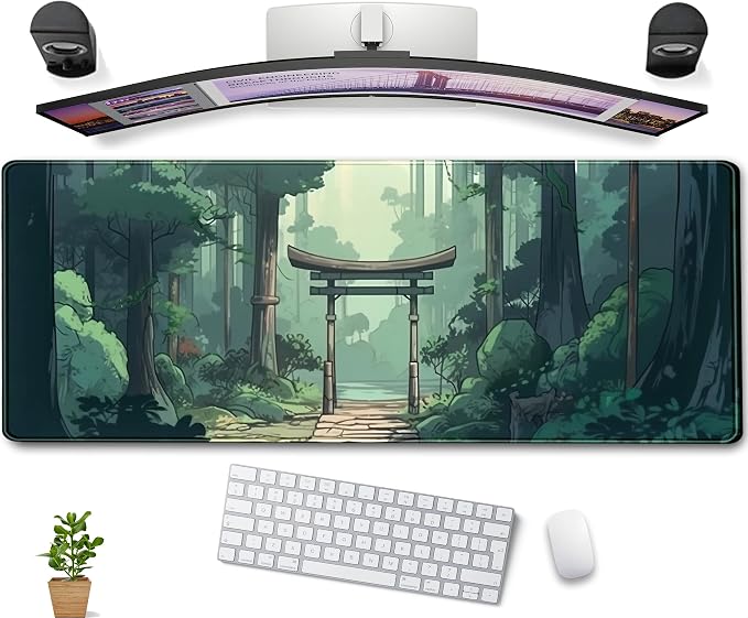 Japanese Green Forest Gaming Mouse Pad Anime Tree Woodland Desk Mat XL Large by DCJJM