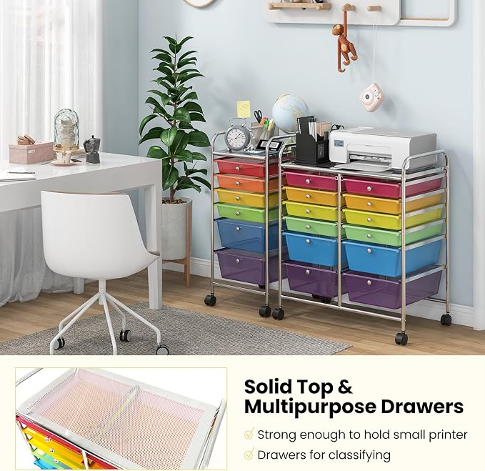 LDAILY 12 Drawer Rolling Storage Cart, Craft Cart Organizer on Wheels w/Metal - Image 7
