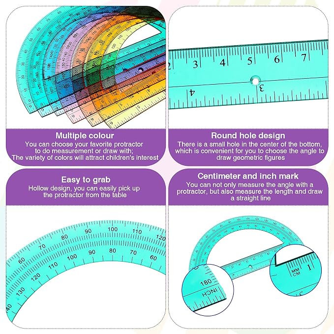 Zonon 36 Pieces Protractors Bulk Plastic 180 Degrees 6 Inch Translucent - Image 3