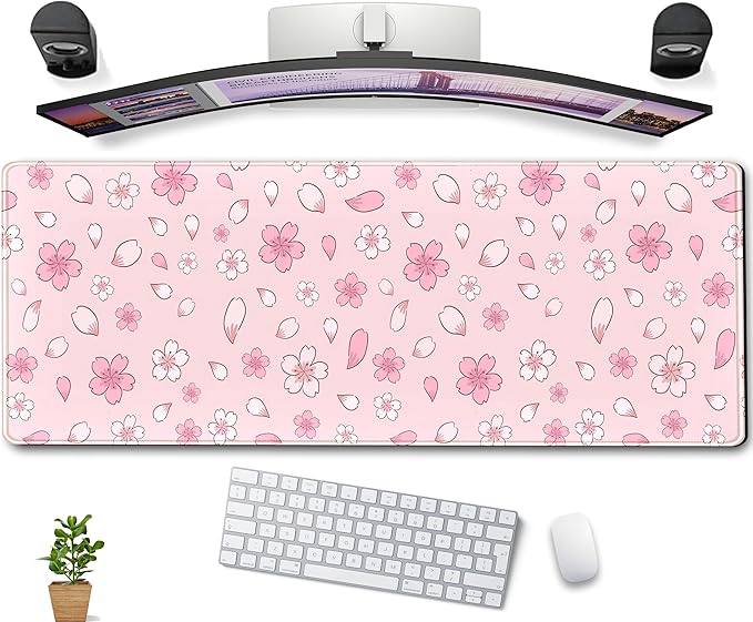 Cherry Blossom Mouse Pad Kawaii Pink XL Large Extended Gaming Desk Mat Cute by DCJJM