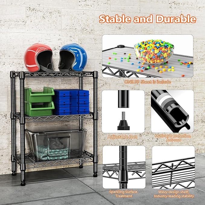 M MZG 750 lbs 3 Tier Shelf Metal Storage Shelves Wire Rack Closet Organizers - Image 7