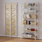 JSB No Assembly Folding Bookshelf, 6 Tier Industrial Metal Book Shelf - Image 4