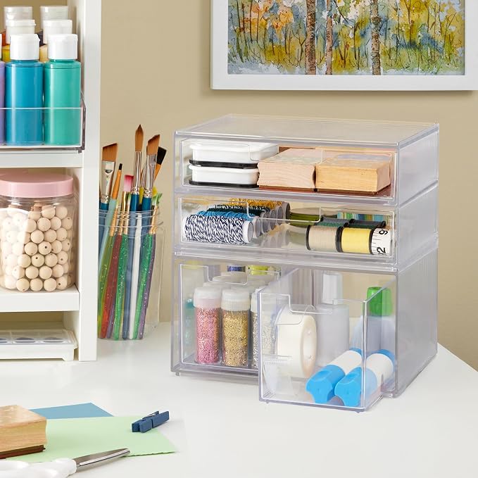 STORi Chloe Space-Saving Clear Drawer Organizer Sort Office, Beauty Supplies - Image 2