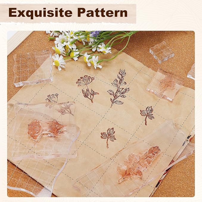 UCEC 4 Sheets Clear Stamps Set for Card Making and 2 Pcs Acrylic Stamp Block - Image 2