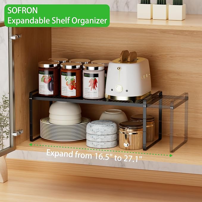 SOFRON Expandable Cabinet Storage Shelf Stackable Organizer Rack - Image 3