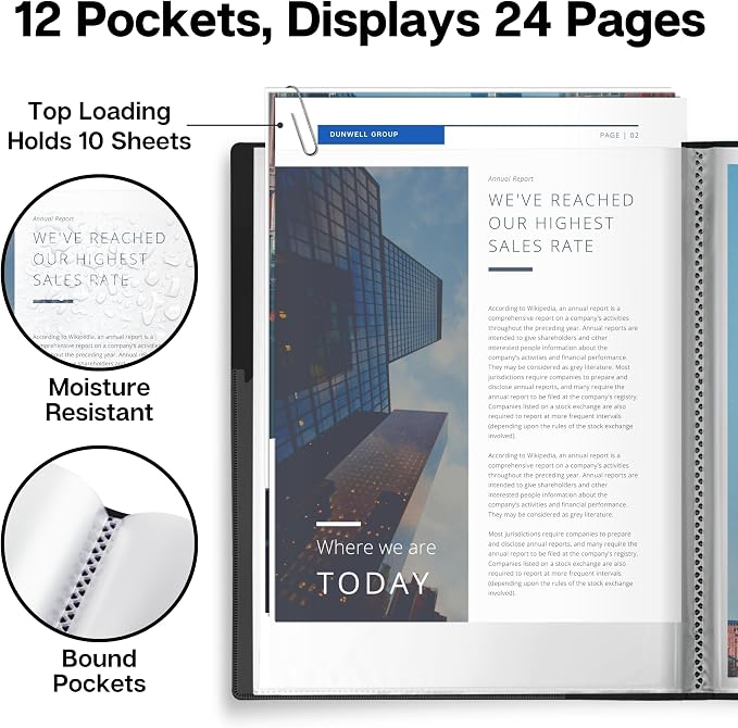 Dunwell Presentation Binder 12-Pocket, Displays 24 Pages, 8.5x11 Portfolio - Image 3