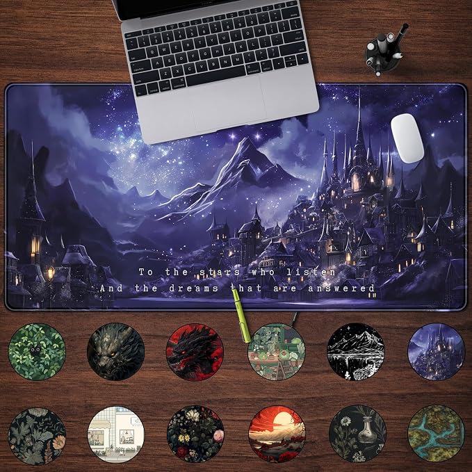 Night Purple Desk Mat Dark Academia Anime Computer Desk Keyboard Mat, 31.5 X - Image 2