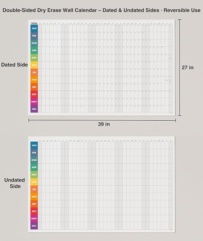 Dry Erase Wall Calendar 2026, 27×39 in — Double-Sided Yearly Planner, Reusable - Image 4