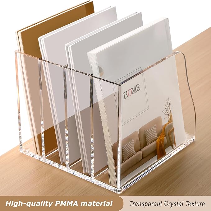 SANRUI Acrylic Desk Magazine File Organizer, 4 Vertical Compartments Clear - Image 5