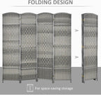 HOMCOM 4 Panel Room Divider, Hand-Woven Freestanding Wood Partition - Image 3