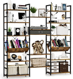 NUMENN Triple Wide 6 Tier Bookshelf, Adjustable Rustic Industrial Style Book by NUMENN