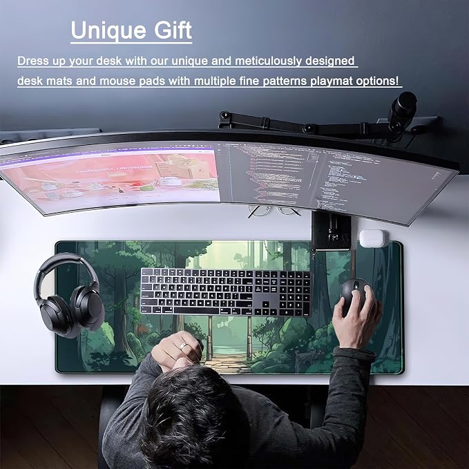 Japanese Green Forest Gaming Mouse Pad Anime Tree Woodland Desk Mat XL Large - Image 2
