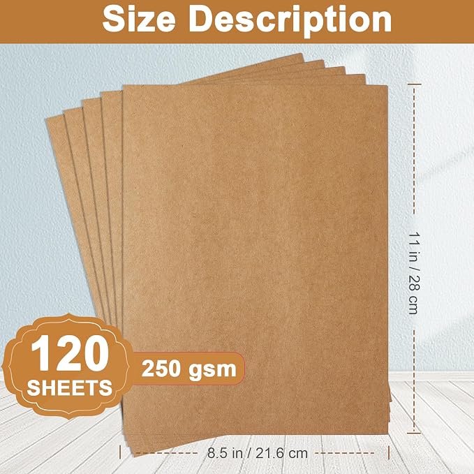 Silunkia 120 Sheets Brown Cardstock 8.5 x 11 Kraft Paper, 92lb Thick Printer - Image 2