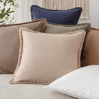 Foindtower Set of 2 Decorative Cozy Farmhouse Cushion Cover Linen Fringe Throw - Image 5
