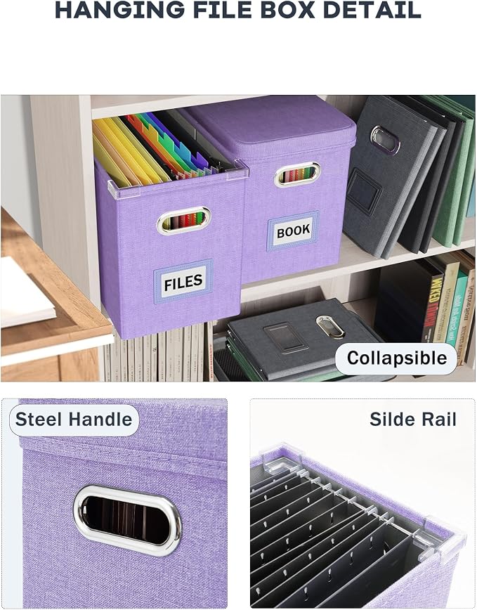 Oterri File Organizer Box with Lid, Hanging Filing File Box with Mesh Pocket - Image 5