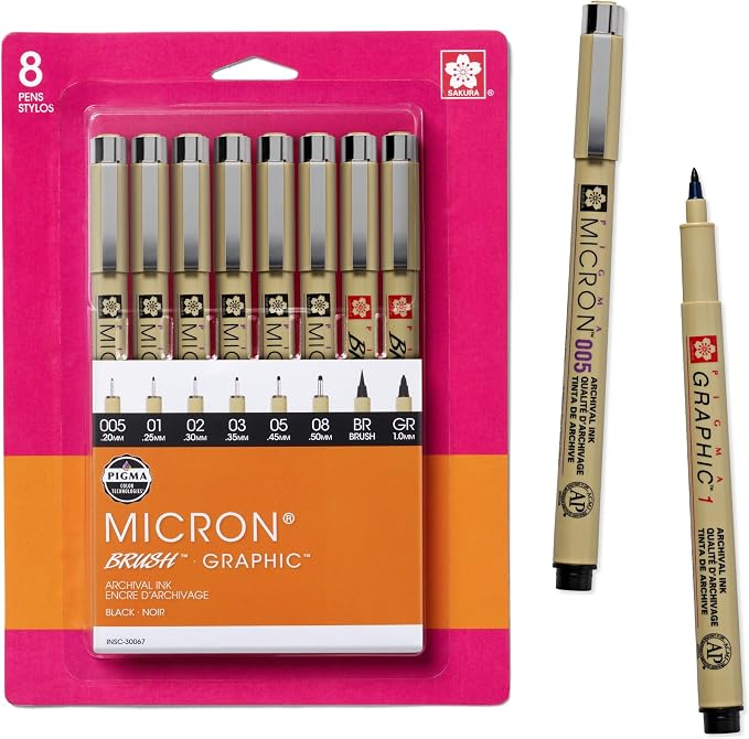 Sakura Pigma Micron, Graphic & Brush Fineline Pens, Archival Black Ink by SAKURAOFAMERICA