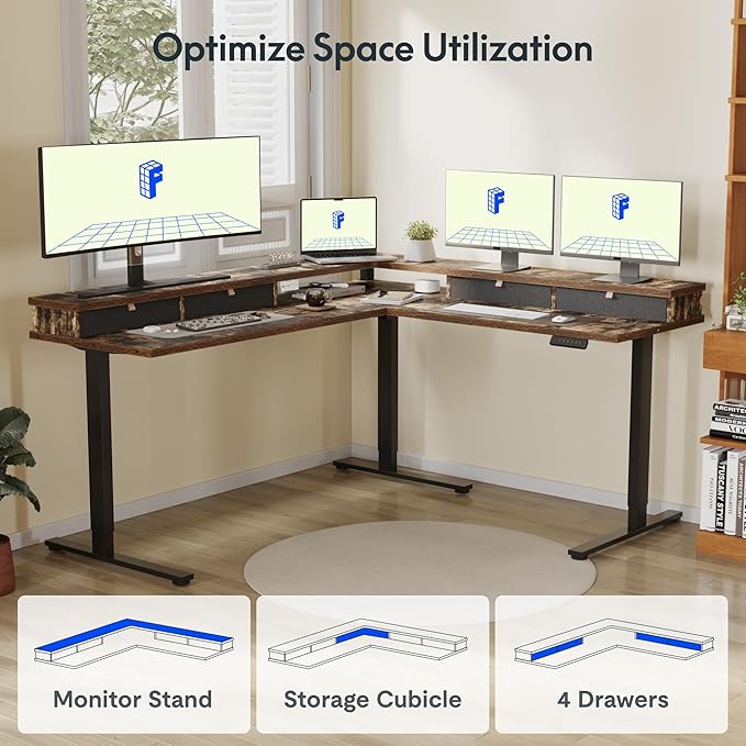 FLEXISPOT 71'' L Shaped Standing Desk Electric Corner Table - Image 5