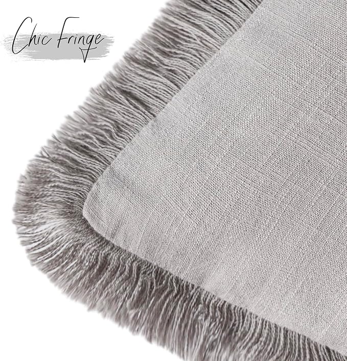 Foindtower Set of 2 Decorative Linen Fringe Throw Pillow Covers Cozy Boho - Image 3