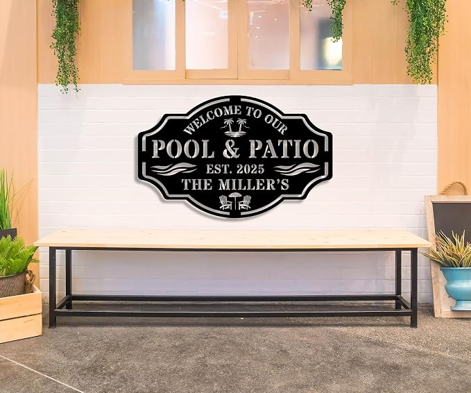 Personalized Name Metal Pool Sign, Patio Signs - Image 4