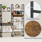 NUMENN Triple Wide 5 Tier Bookshelf, Adjustable Rustic Industrial Style Book - Image 7