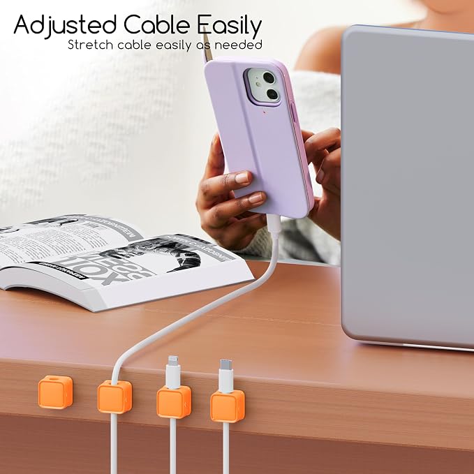 smofish Magnetic Cord Organizer Holder, 6 Pack Desk Cable Clips Management - Image 4