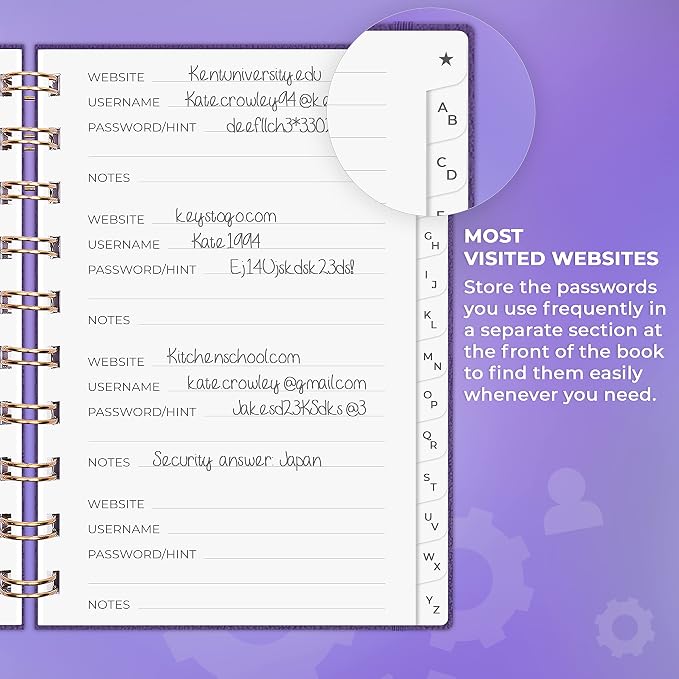 Clever Fox Password Book Spiral – Mini Internet Address & Password Organizer - Image 4