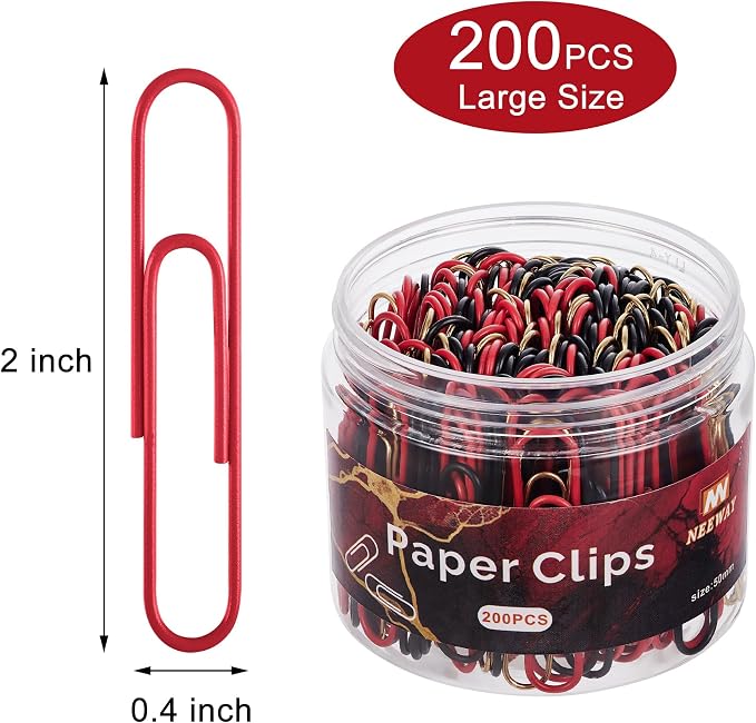 NEEWAY 200pcs Large Paper Clips, 2 Inch Jumbo Paper Clip, Ceative Colored - Image 2