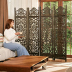 5.75Ft Room Divider Wood Screen, 33Lbs Durable MDF Carved Rustic Style Headboard - Image 8